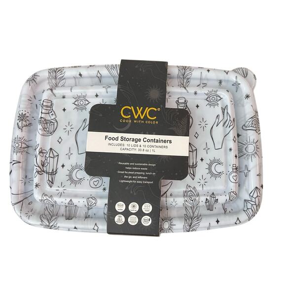 CWC Celestial Moon Stars Halloween Tarot Food Storage Container Set 10 Plastic - Picture 2 of 3